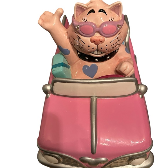 The Yak Pak “I ❤️ To Shop” Cookie Jar Ceramic RARE Musical Pink Cat In Car - Picture 4 of 7